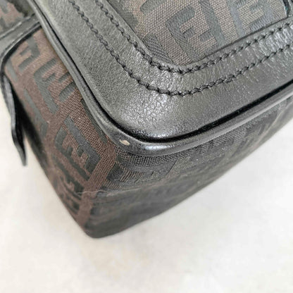 FENDI Hand Bag Tote Bag Purse FF Zucchino Pouch Canvas Leather Brown Vintage