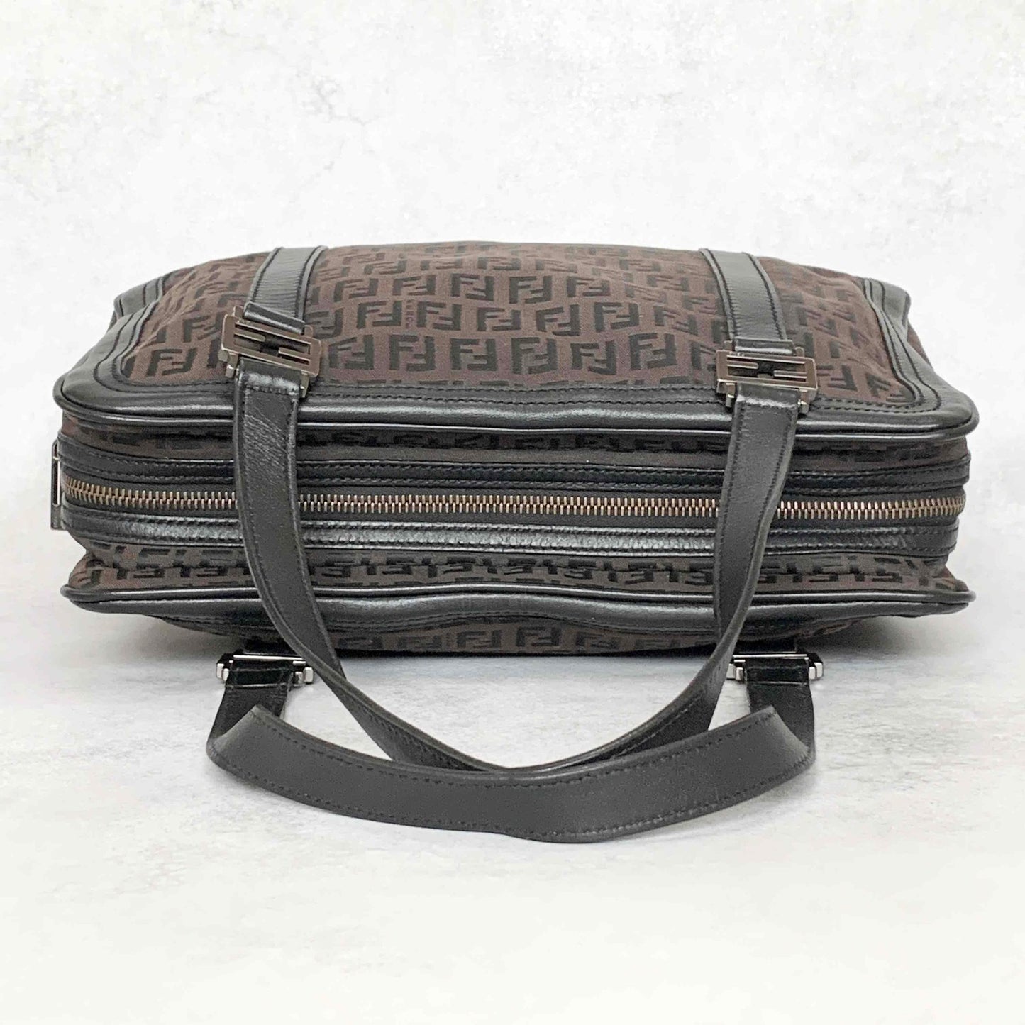 FENDI Hand Bag Tote Bag Purse FF Zucchino Pouch Canvas Leather Brown Vintage