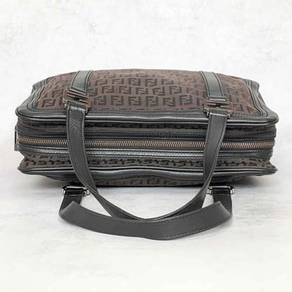 FENDI Hand Bag Tote Bag Purse FF Zucchino Pouch Canvas Leather Brown Vintage