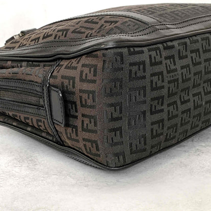 FENDI Hand Bag Tote Bag Purse FF Zucchino Pouch Canvas Leather Brown Vintage