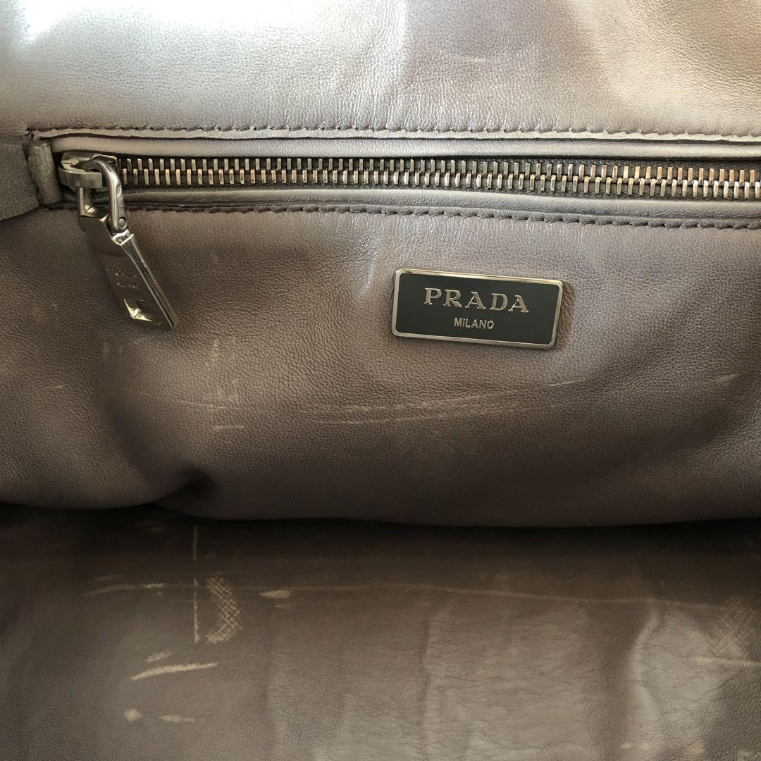 PRADA Hand Shoulder Bag Tote Purse 2way Logo Suede Gray Authentic
