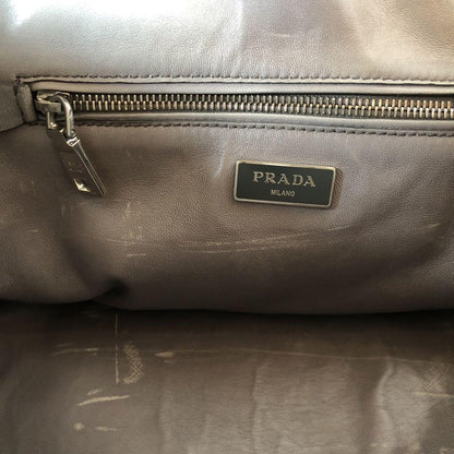 PRADA Hand Shoulder Bag Tote Purse 2way Logo Suede Gray Authentic