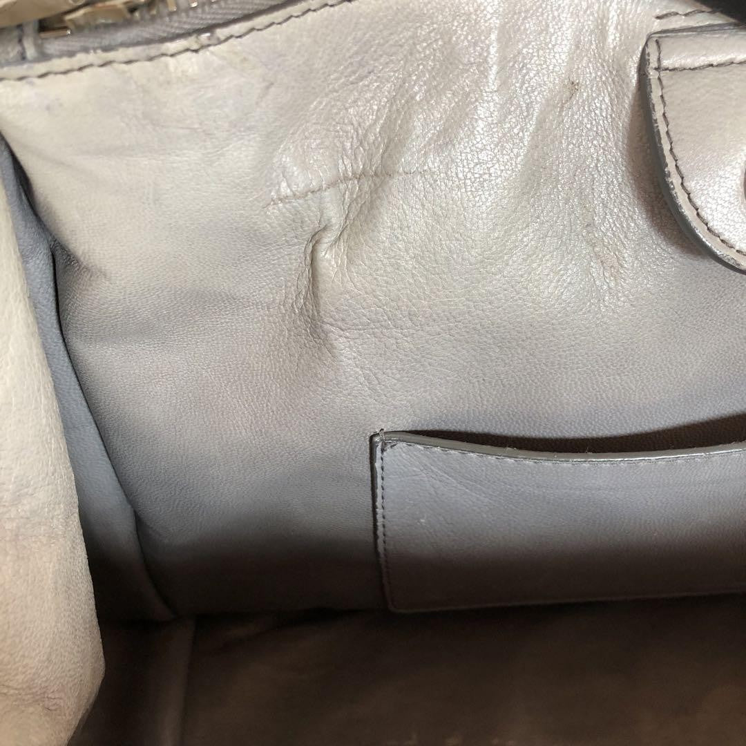 PRADA Hand Shoulder Bag Tote Purse 2way Logo Suede Gray Authentic