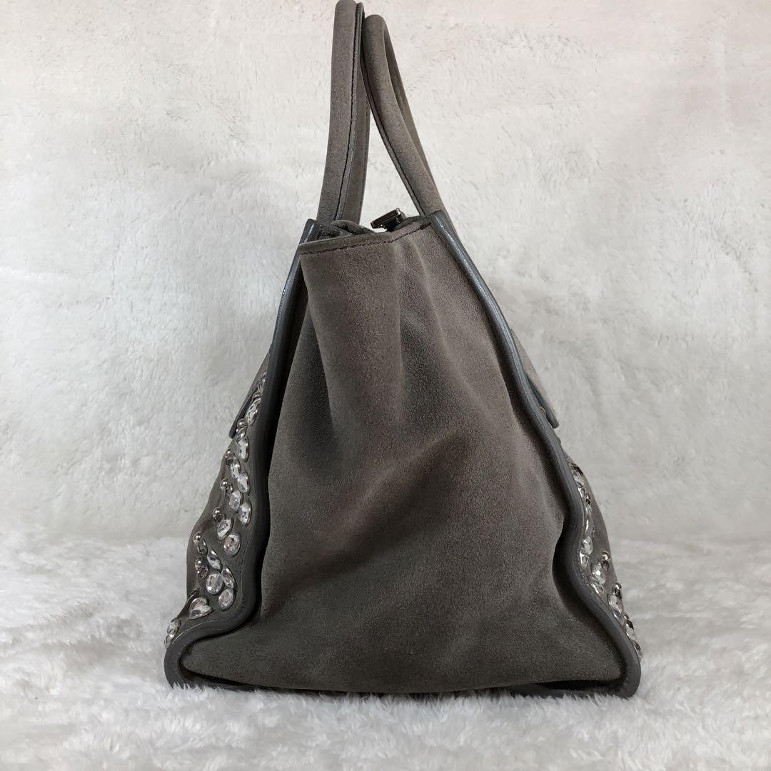 PRADA Hand Shoulder Bag Tote Purse 2way Logo Suede Gray Authentic