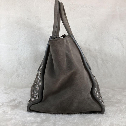 PRADA Hand Shoulder Bag Tote Purse 2way Logo Suede Gray Authentic