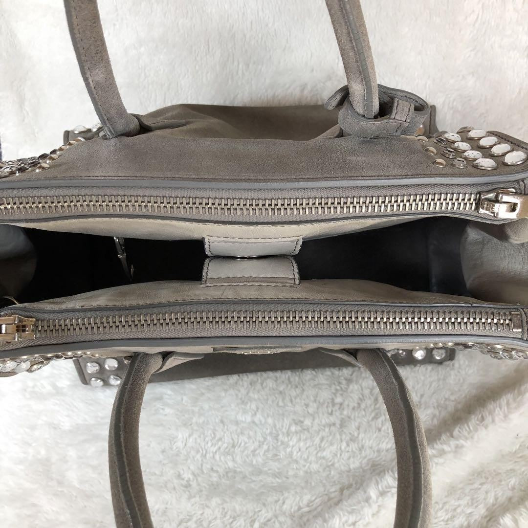 PRADA Hand Shoulder Bag Tote Purse 2way Logo Suede Gray Authentic