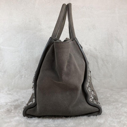 PRADA Hand Shoulder Bag Tote Purse 2way Logo Suede Gray Authentic