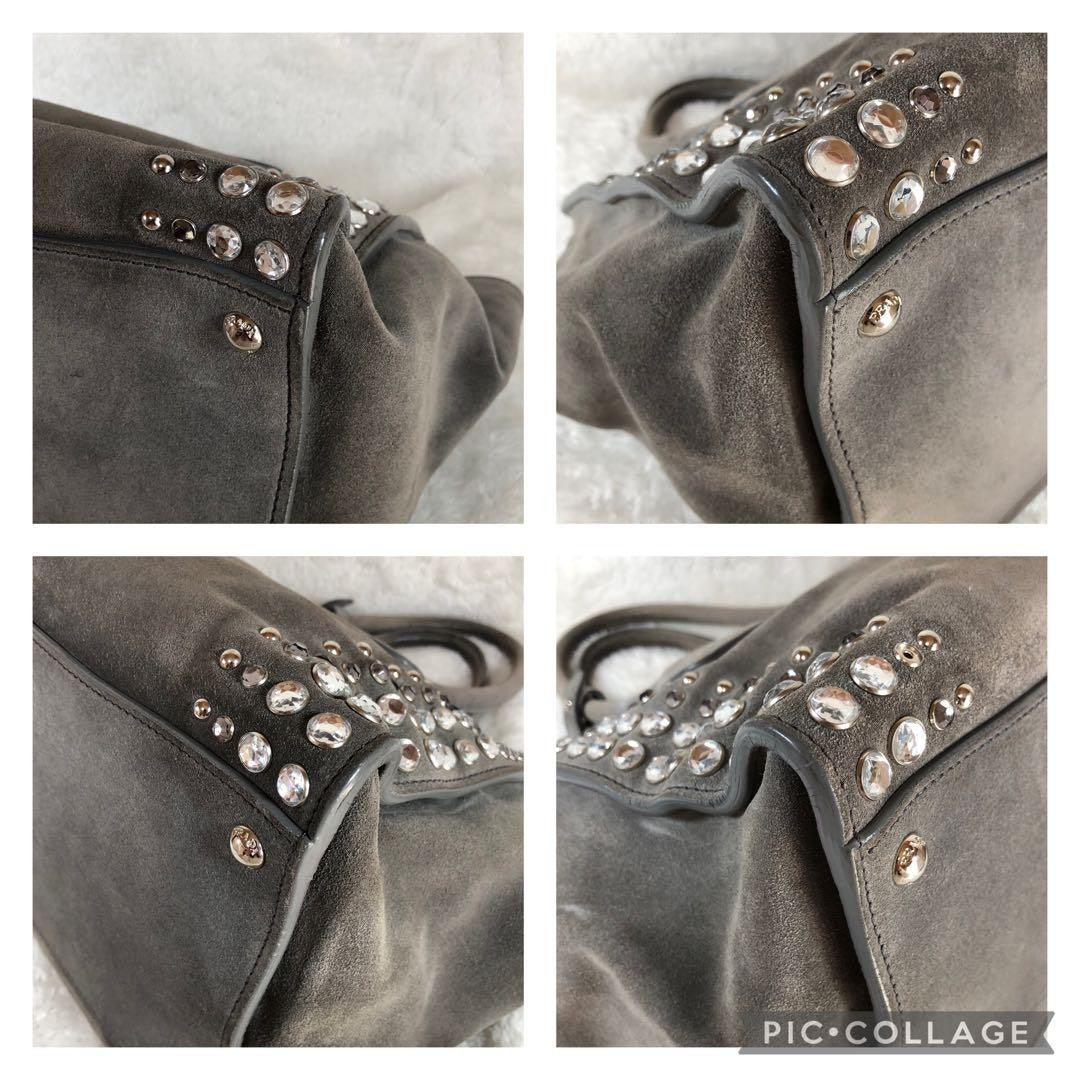 PRADA Hand Shoulder Bag Tote Purse 2way Logo Suede Gray Authentic
