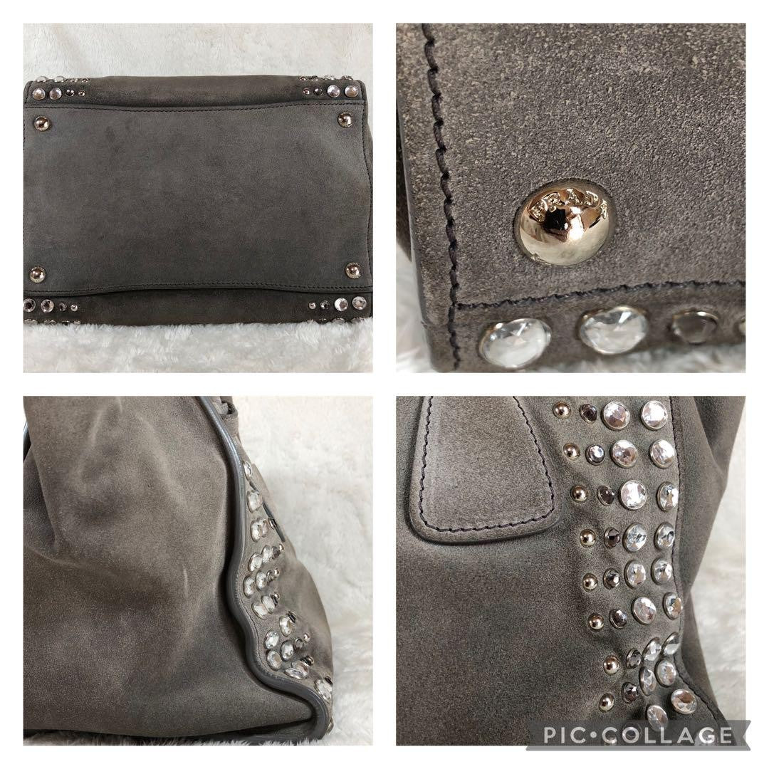 PRADA Hand Shoulder Bag Tote Purse 2way Logo Suede Gray Authentic