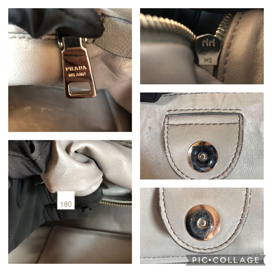 PRADA Hand Shoulder Bag Tote Purse 2way Logo Suede Gray Authentic