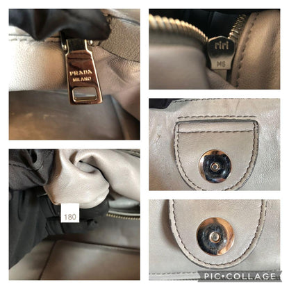 PRADA Hand Shoulder Bag Tote Purse 2way Logo Suede Gray Authentic