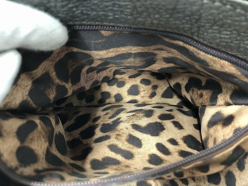 Dolce & Gabbana Hand Bag Tote Purse Leopard Leather Silver Authentic
