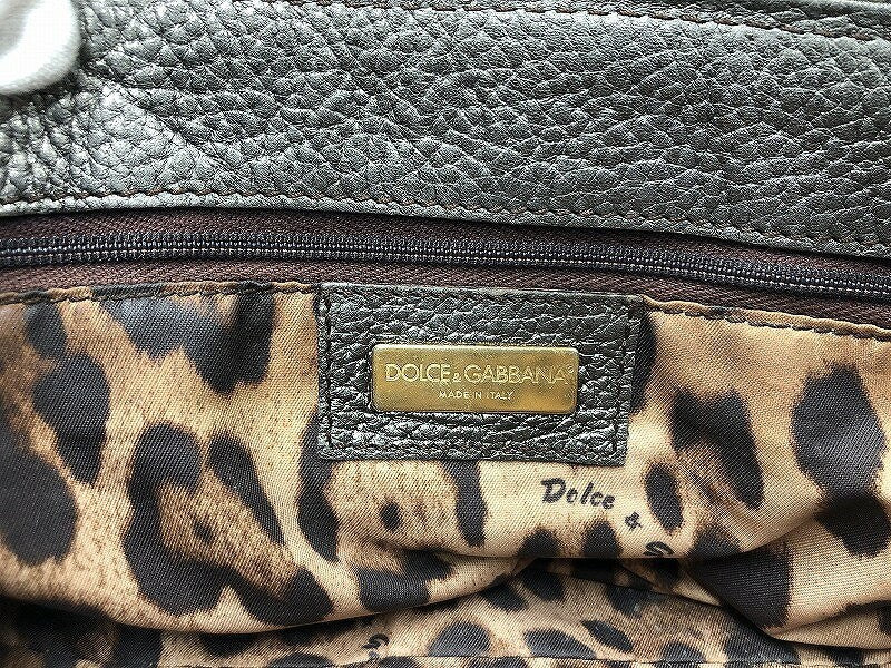Dolce & Gabbana Hand Bag Tote Purse Leopard Leather Silver Authentic