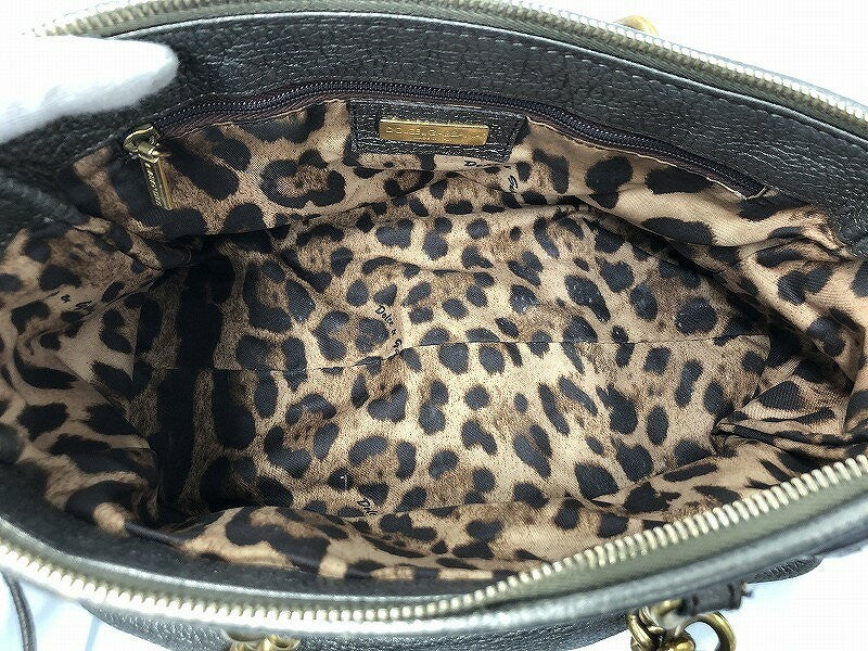 Dolce & Gabbana Hand Bag Tote Purse Leopard Leather Silver Authentic