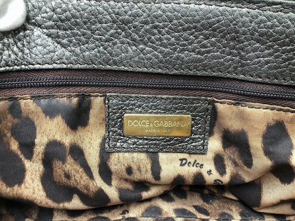 Dolce & Gabbana Hand Bag Tote Purse Leopard Leather Silver Authentic