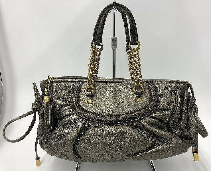 Dolce & Gabbana Hand Bag Tote Purse Leopard Leather Silver Authentic