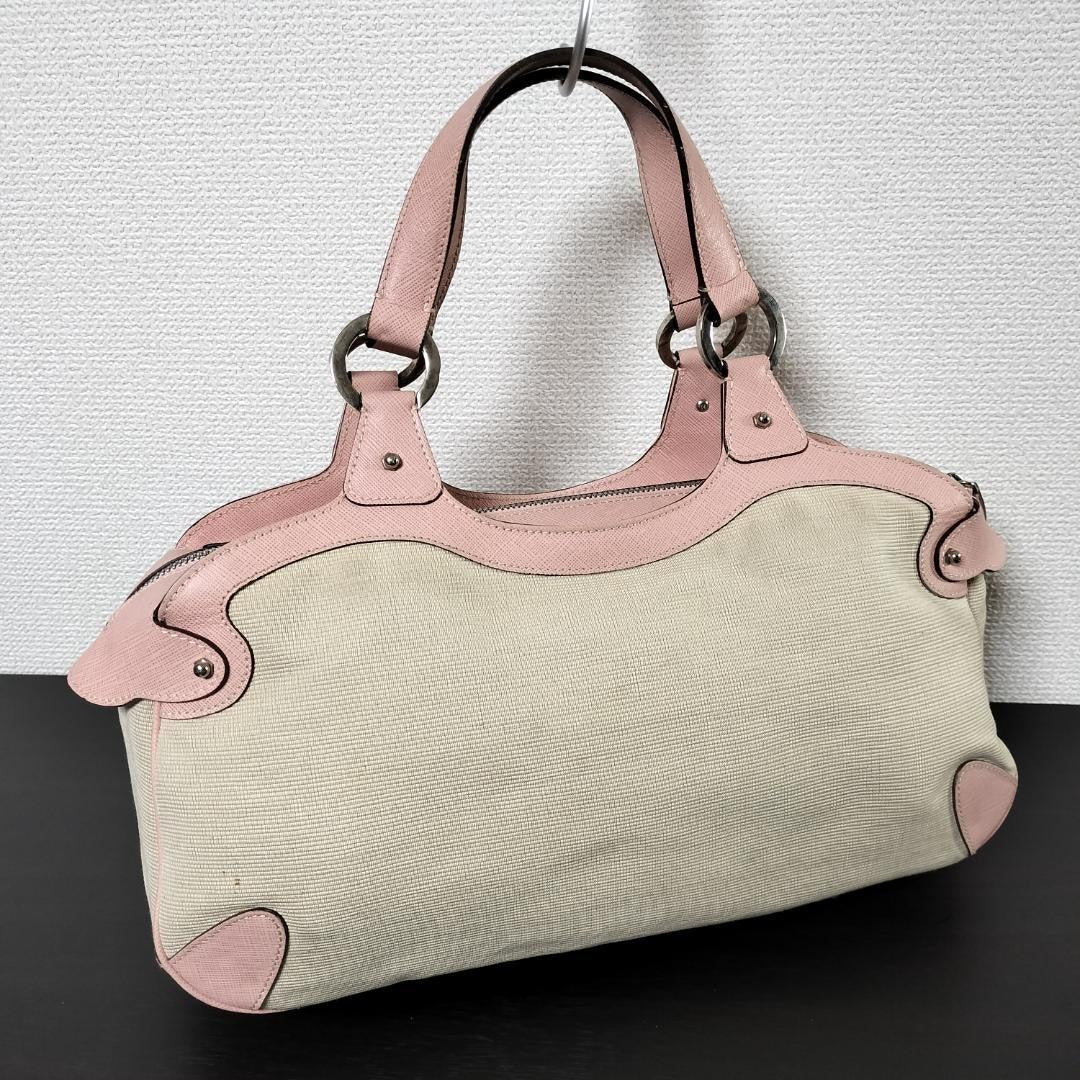 Salvatore Ferragamo Hand Bag Tote Purse Gancini Leather Pink Light Beige Auth