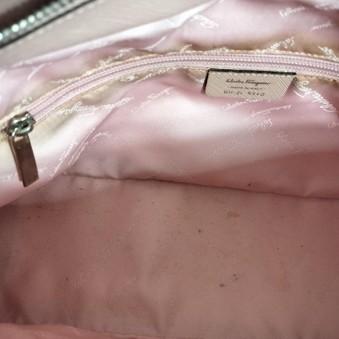 Salvatore Ferragamo Hand Bag Tote Purse Gancini Leather Pink Light Beige Auth