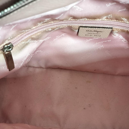 Salvatore Ferragamo Hand Bag Tote Purse Gancini Leather Pink Light Beige Auth