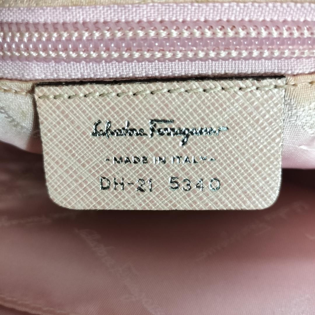 Salvatore Ferragamo Hand Bag Tote Purse Gancini Leather Pink Light Beige Auth