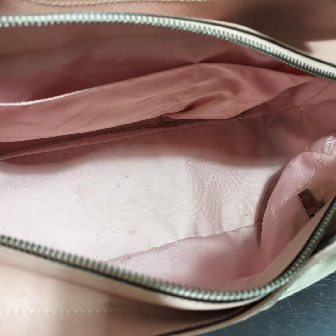 Salvatore Ferragamo Hand Bag Tote Purse Gancini Leather Pink Light Beige Auth