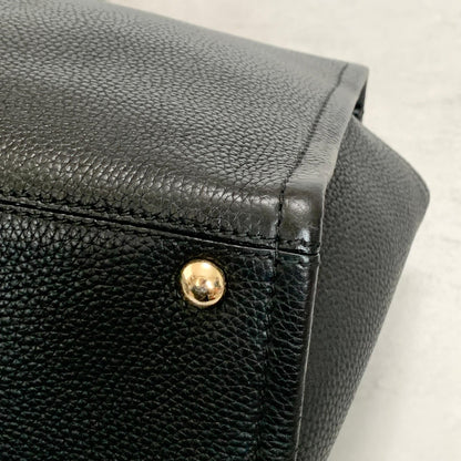 Salvatore Ferragamo Gancini Bag Handbag Tote Purse Leather Black Authentic Used
