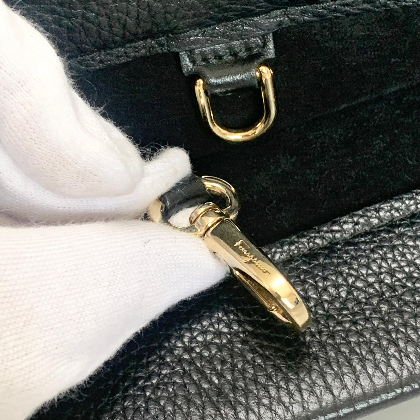 Salvatore Ferragamo Gancini Bag Handbag Tote Purse Leather Black Authentic Used