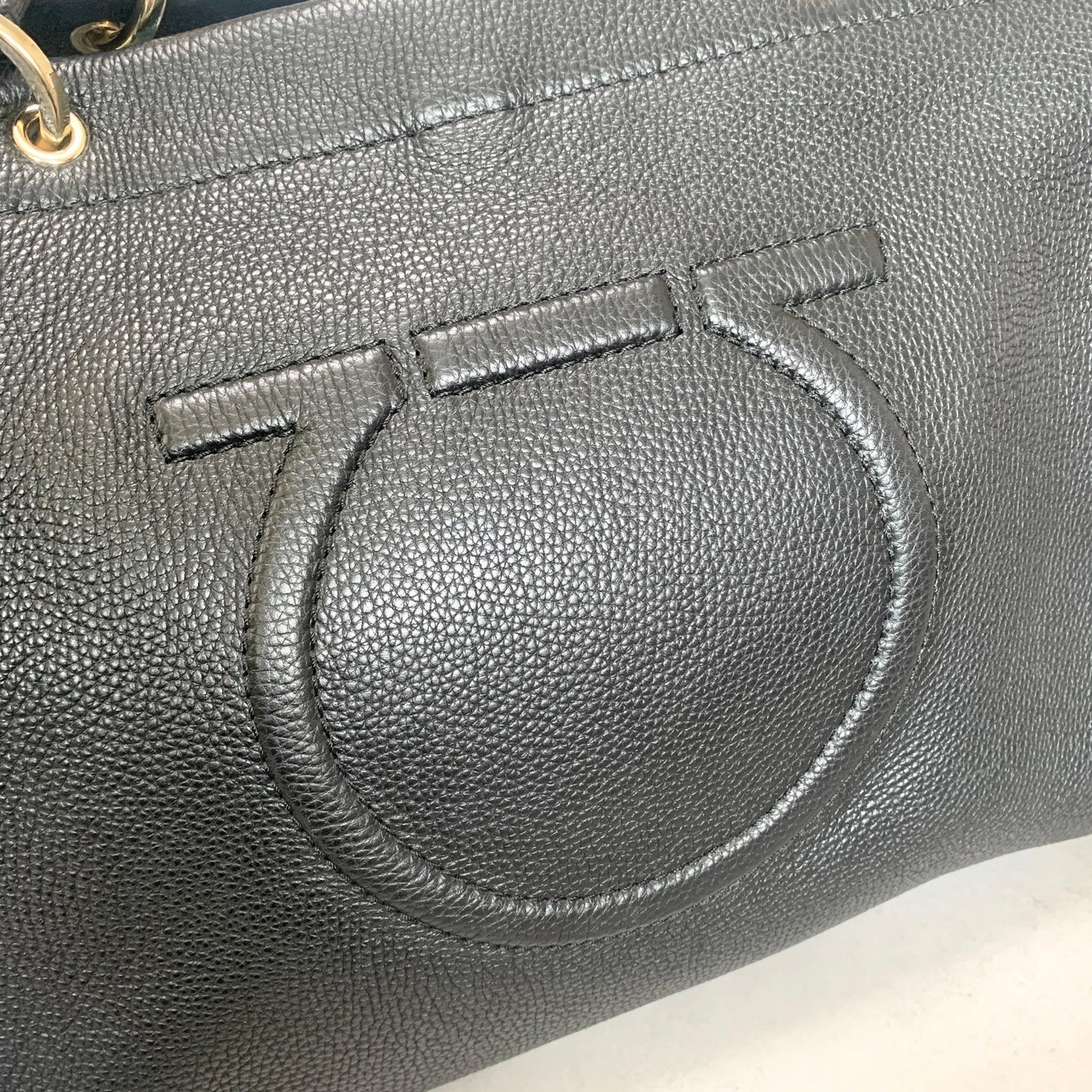 Salvatore Ferragamo Gancini Bag Handbag Tote Purse Leather Black Authentic Used