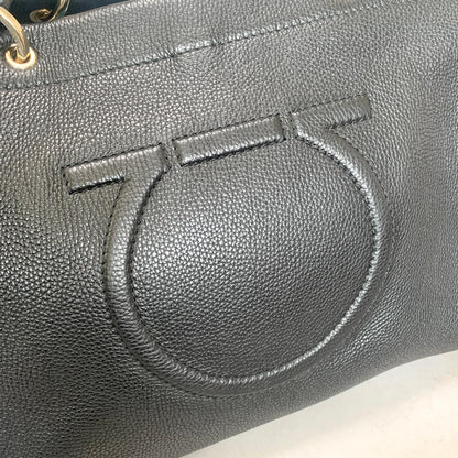 Salvatore Ferragamo Gancini Bag Handbag Tote Purse Leather Black Authentic Used