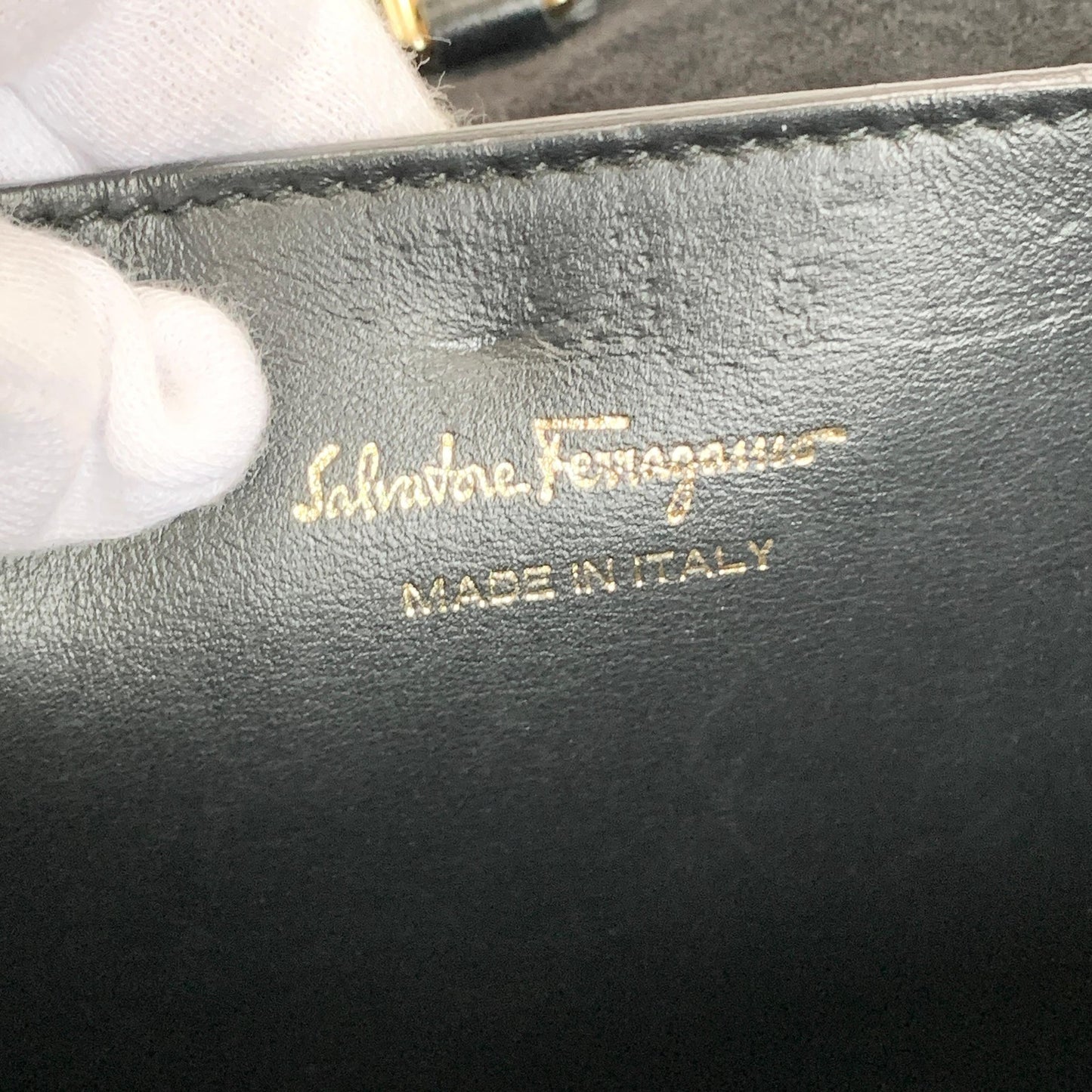 Salvatore Ferragamo Gancini Bag Handbag Tote Purse Leather Black Authentic Used