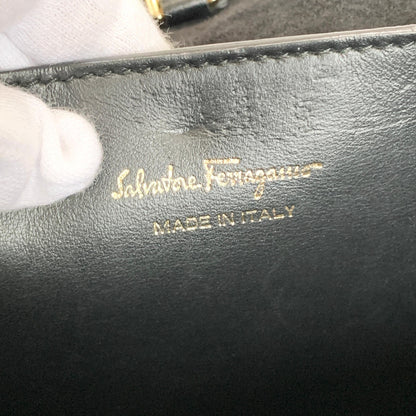 Salvatore Ferragamo Gancini Bag Handbag Tote Purse Leather Black Authentic Used