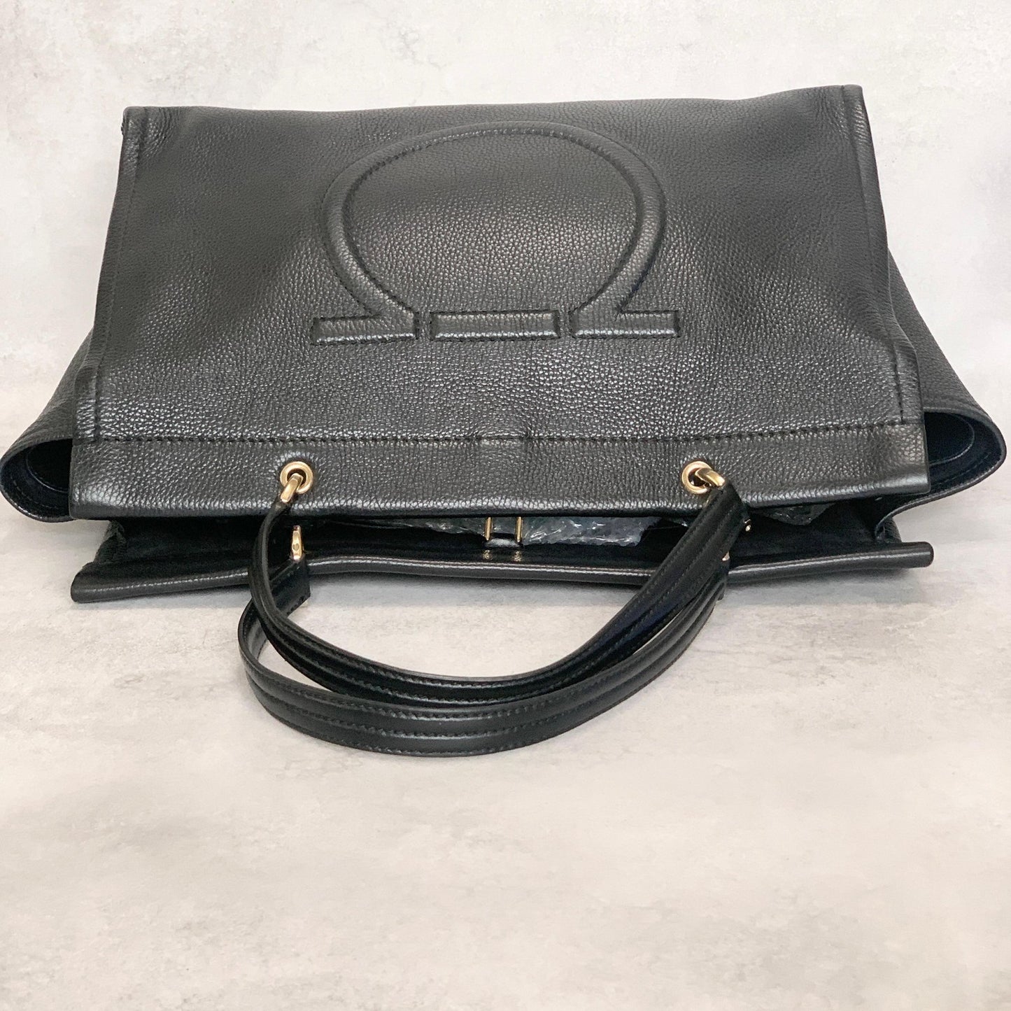 Salvatore Ferragamo Gancini Bag Handbag Tote Purse Leather Black Authentic Used