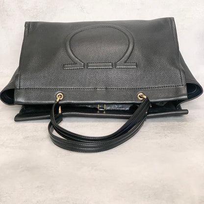 Salvatore Ferragamo Gancini Bag Handbag Tote Purse Leather Black Authentic Used