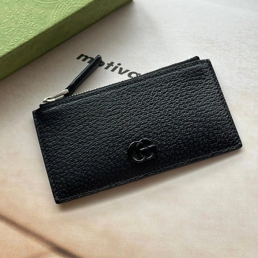 GUCCI GG Marmont Coin Case Card Holder Wallet Leather Black Authentic Used