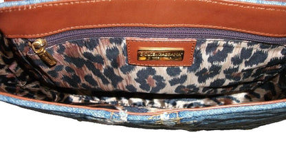 Dolce & Gabbana Hand Bag Tote Purse Denim Leather Blue Brown Authentic