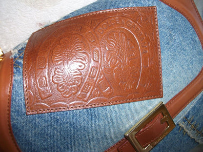 Dolce & Gabbana Hand Bag Tote Purse Denim Leather Blue Brown Authentic