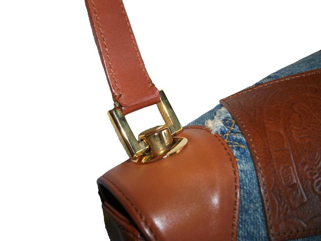 Dolce & Gabbana Hand Bag Tote Purse Denim Leather Blue Brown Authentic