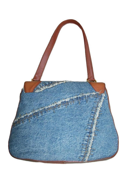 Dolce & Gabbana Hand Bag Tote Purse Denim Leather Blue Brown Authentic