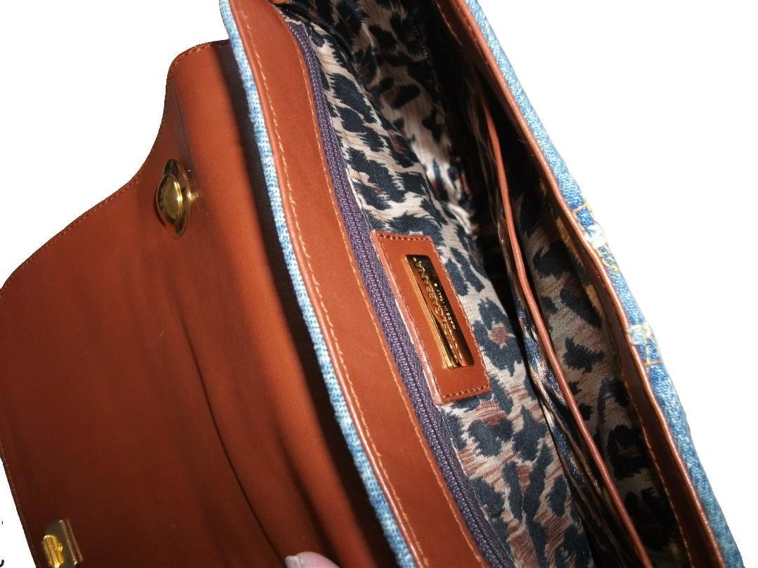 Dolce & Gabbana Hand Bag Tote Purse Denim Leather Blue Brown Authentic