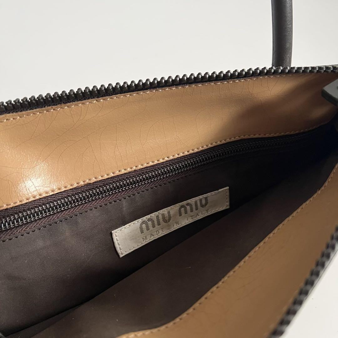 MIU MIU Hand Bag Tote Purse Logo Leather Beige Authentic