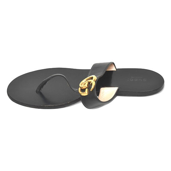 GUCCI Sandals Shoes GG EU 38.5 US 8.5 Leather Black Authentic