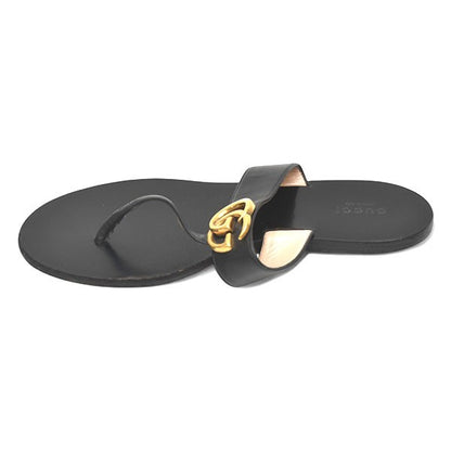 GUCCI Sandals Shoes GG EU 38.5 US 8.5 Leather Black Authentic