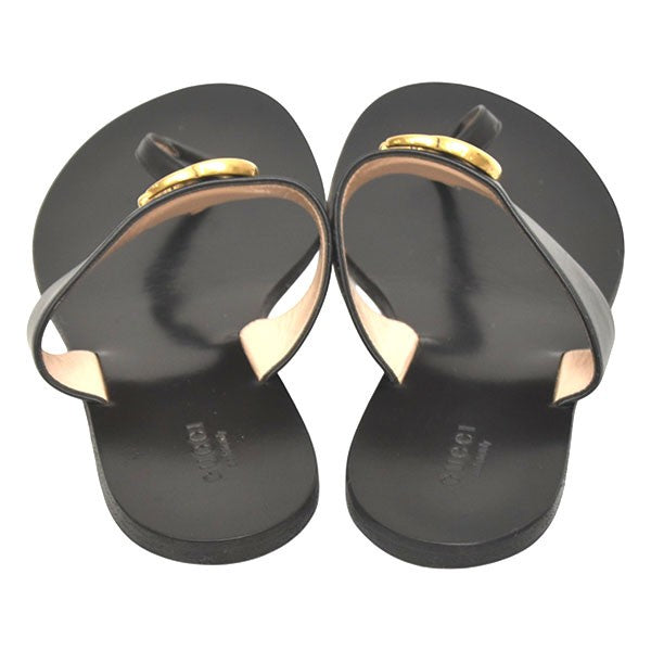 GUCCI Sandals Shoes GG EU 38.5 US 8.5 Leather Black Authentic