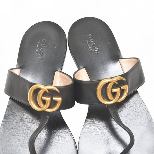 GUCCI Sandals Shoes GG EU 38.5 US 8.5 Leather Black Authentic