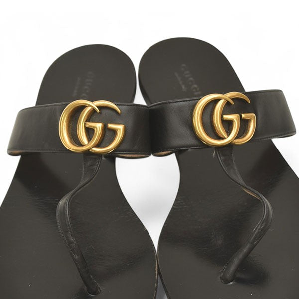 GUCCI Sandals Shoes GG EU 38.5 US 8.5 Leather Black Authentic