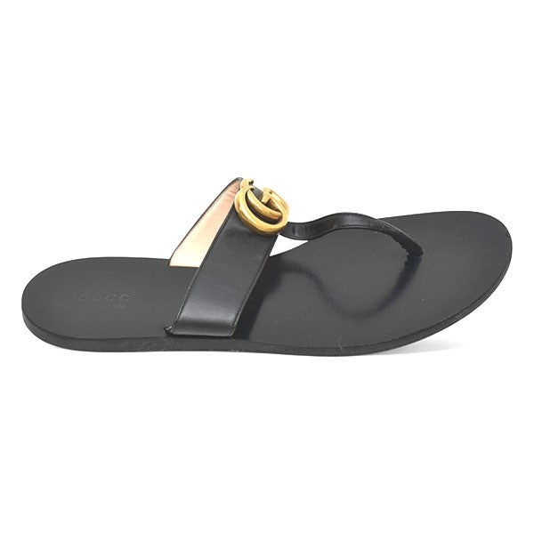 GUCCI Sandals Shoes GG EU 38.5 US 8.5 Leather Black Authentic