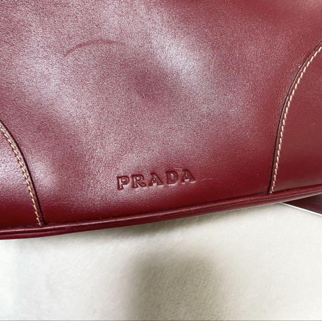 PRADA Shoulder Bag Purse Leather Red Authentic