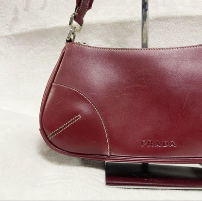 PRADA Shoulder Bag Purse Leather Red Authentic
