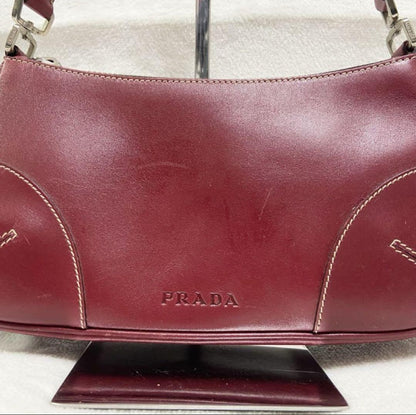PRADA Shoulder Bag Purse Leather Red Authentic
