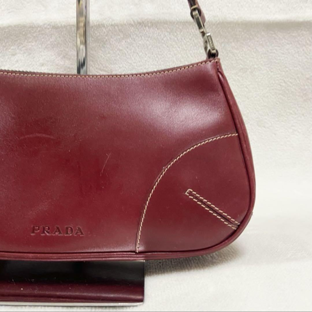 PRADA Shoulder Bag Purse Leather Red Authentic